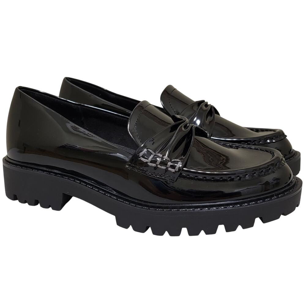 Bella Vita Women Avalon Lug Sole Slip On Loafers Size US 6M Black Patent